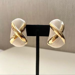 Vintage St. John Gold and Cream Clip On Earrings